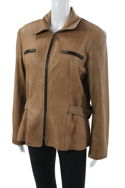 Siena Collection Womens Leather Basic Jacket Black Button Long Sleeve Size 12