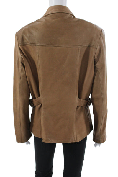 Siena Collection Womens Leather Basic Jacket Black Button Long Sleeve Size 12