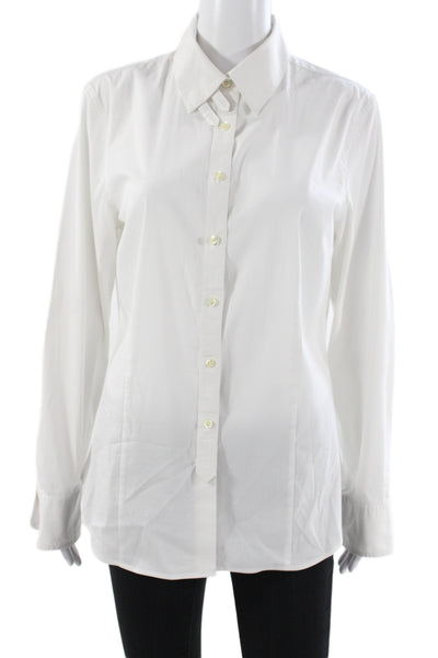 Paper White Women Basic Button-Up White Collared Long Sleeve 64% Cotton Size 14