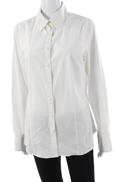 Paper White Women Basic Button-Up White Collared Long Sleeve 64% Cotton Size 14