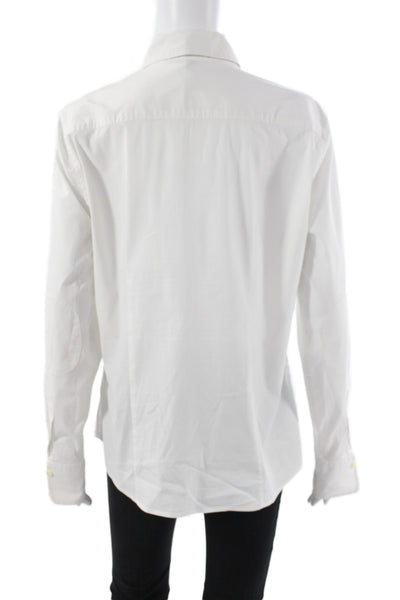 Paper White Women Basic Button-Up White Collared Long Sleeve 64% Cotton Size 14