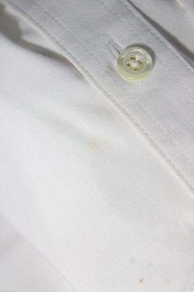 Paper White Women Basic Button-Up White Collared Long Sleeve 64% Cotton Size 14