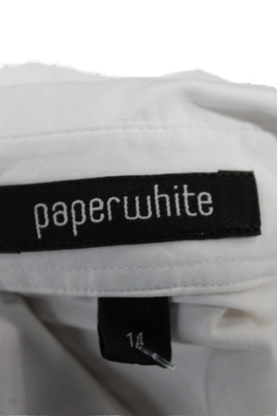 Paper White Women Basic Button-Up White Collared Long Sleeve 64% Cotton Size 14