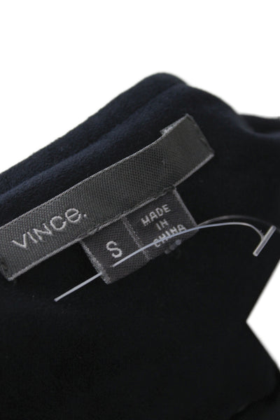 Vince Womens Shift Dress Black Leather V Neck Short Sleeve Pullover Size S