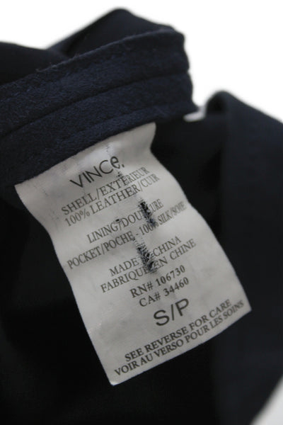 Vince Womens Shift Dress Black Leather V Neck Short Sleeve Pullover Size S