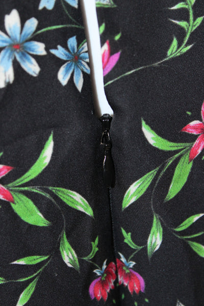 Milly Womens Shift Dress Black Floral Long Sleeve Round Neck Knee Length Size 4