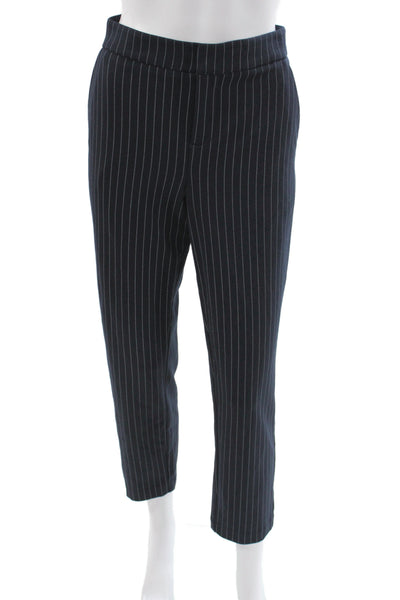 Ecru Women Ankle Pants Black Striped Pull On Rayon Size M