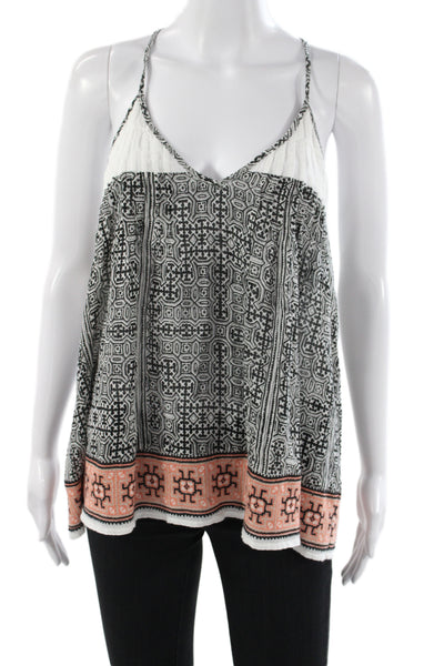 Joie Womens Camisole Black Geometric V-Neck Cotton Sleeveless Bohemian Size S