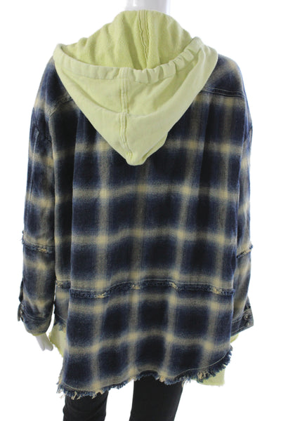 We The Free Women Blue Plaid Cotton Tunic Long Sleeve Button-Up Size XS