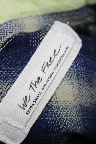 We The Free Women Blue Plaid Cotton Tunic Long Sleeve Button-Up Size XS