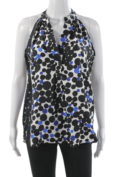Lauren Gabrielson Women Silk Halter Polka Dot Tank Sleeveless Basic Black Size S