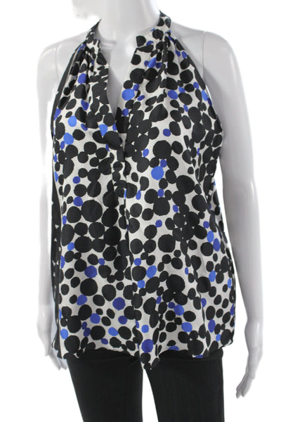 Lauren Gabrielson Women Silk Halter Polka Dot Tank Sleeveless Basic Black Size S