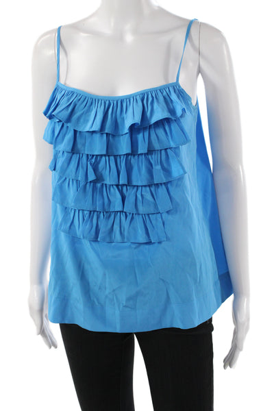 525 America Womens Blue Silk Camisole Scoop Neck Sleeveless Size S