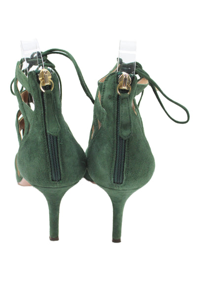 Aquazzura Womens Suede Pointed Toe Strappy Stiletto Heels Green Size EUR 39.5
