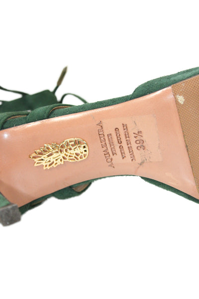 Aquazzura Womens Suede Pointed Toe Strappy Stiletto Heels Green Size EUR 39.5