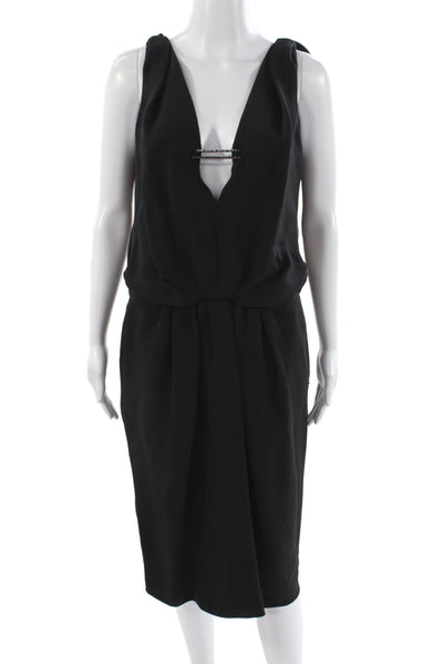 Louis Vuitton Women Sheath Dress Black Silk V-Neck Knee-Length Size 40