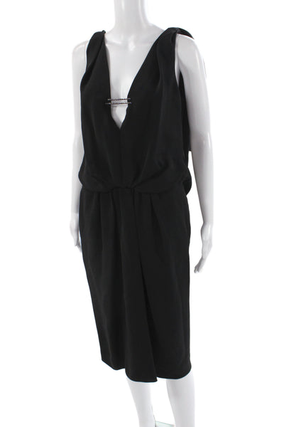 Louis Vuitton Women Sheath Dress Black Silk V-Neck Knee-Length Size 40