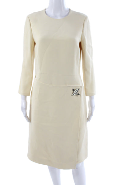 Louis Vuitton Women Sheath Dress Ivory Knee Length Zip 3/4 Sleeve Size 40
