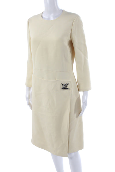 Louis Vuitton Women Sheath Dress Ivory Knee Length Zip 3/4 Sleeve Size 40