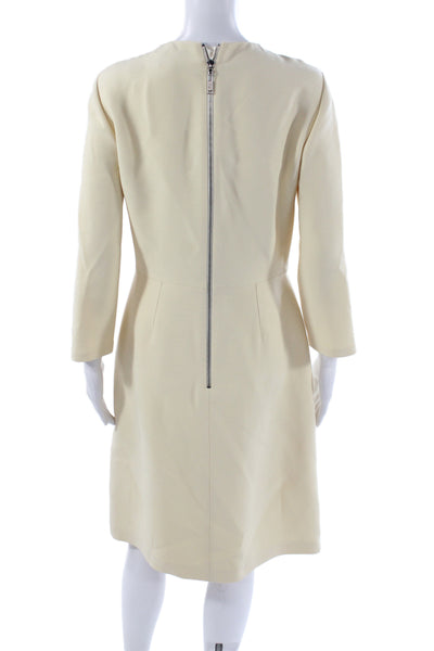 Louis Vuitton Women Sheath Dress Ivory Knee Length Zip 3/4 Sleeve Size 40