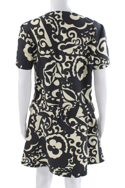 Louis Vuitton Women Mini Dress Black V Neck Wool Buckle Size 40
