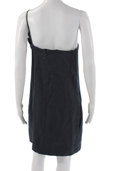 Chloe Women Shift Dress Black One Shoulder Linen Sleeveless Micro Mini Size 40
