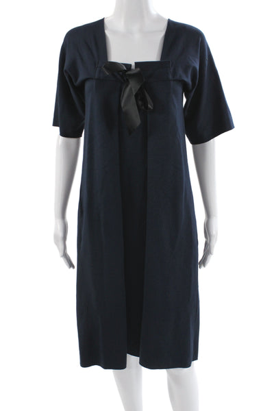 Yves Saint Laurent Women Shift Dress Blue Square Neck Half Sleeve Size S