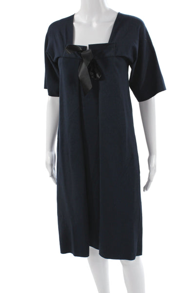 Yves Saint Laurent Women Shift Dress Blue Square Neck Half Sleeve Size S
