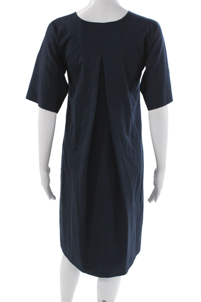 Yves Saint Laurent Women Shift Dress Blue Square Neck Half Sleeve Size S