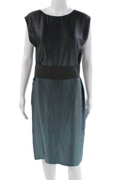Lanvin Womens Sheath Dress Black Silk Sleeveless Round Neck Size 42