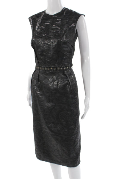 Lanvin Womens Black Sheath Dress Paisley Knee Length Size 40