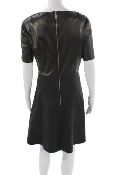 Louis Vuitton Women Sheath Dress Black Leather Knee Length Short Sleeve Size 42