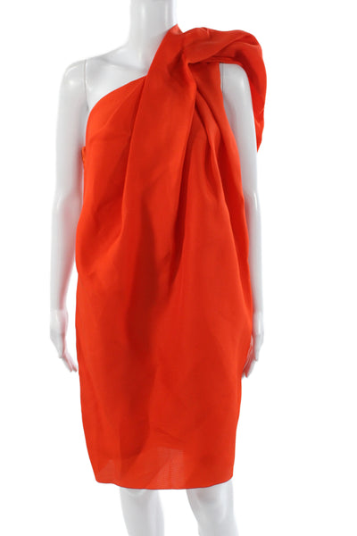 Lanvin Women Shift Dress One Shoulder Silk Sleeveless Orange Mini Size 38