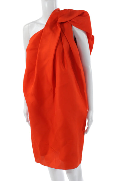 Lanvin Women Shift Dress One Shoulder Silk Sleeveless Orange Mini Size 38