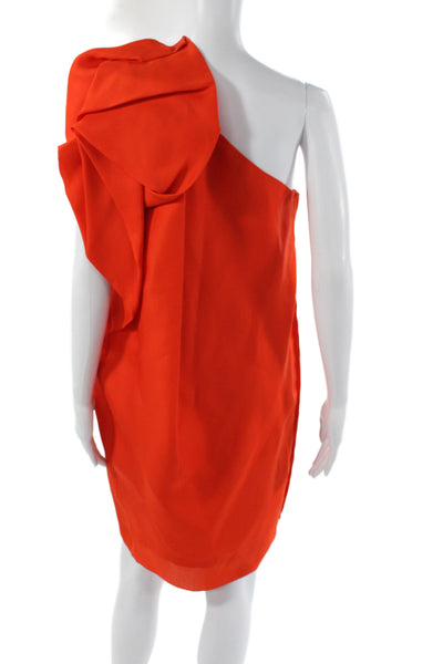 Lanvin Women Shift Dress One Shoulder Silk Sleeveless Orange Mini Size 38