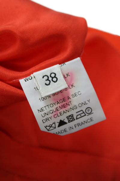 Lanvin Women Shift Dress One Shoulder Silk Sleeveless Orange Mini Size 38