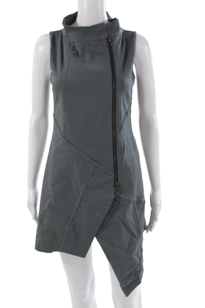 Porto Womens Tank Dress Gray Mock Neck Sleeveless Zip Short Viscose Size 0