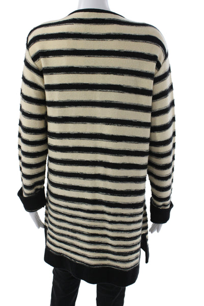 Sonia Rykiel Women Cardigan Black Striped Long Sleeve Round Neck Wool Size 40