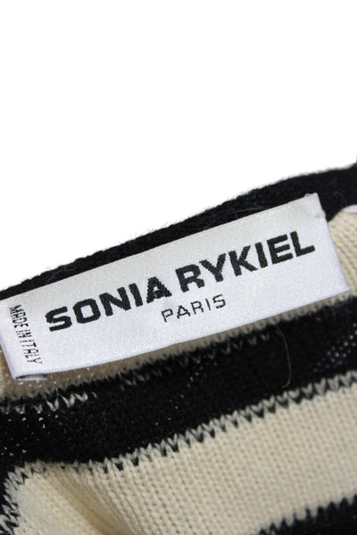 Sonia Rykiel Women Cardigan Black Striped Long Sleeve Round Neck Wool Size 40