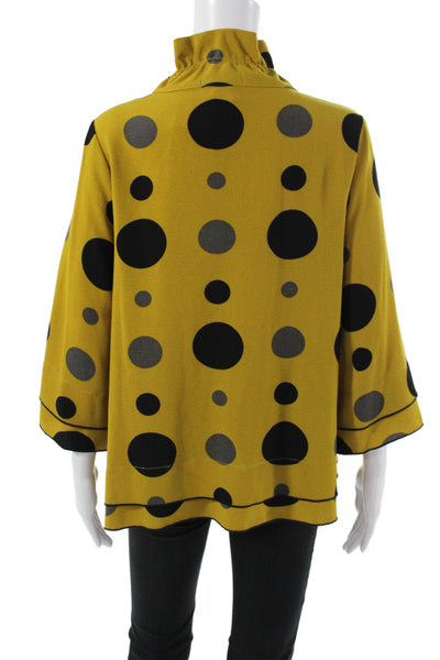Moonlight Womens Tunic Button-Up Yellow Polka Dot 3/4 Sleeve High Neck Size S