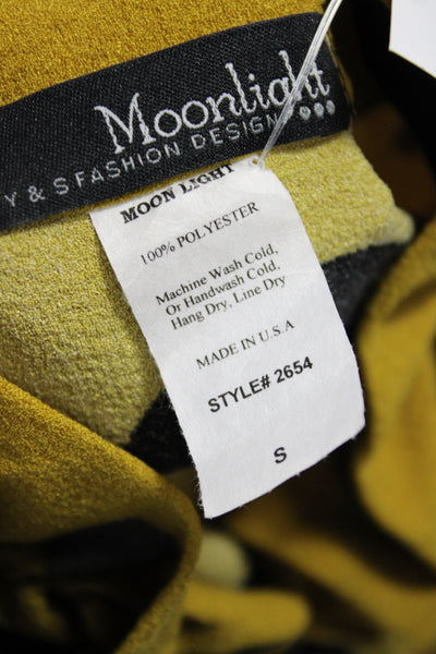 Moonlight Womens Tunic Button-Up Yellow Polka Dot 3/4 Sleeve High Neck Size S