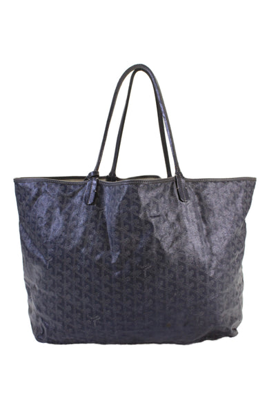 Goyard Womens Leather Open Front Tote Shoulder Handbag Grey Purple