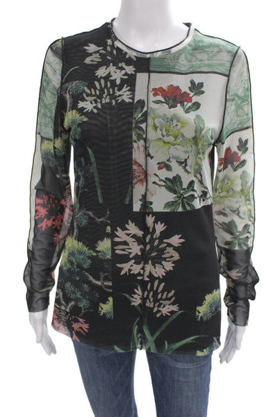 Ted Baker London Womens Black Floral Tunic Blouse Long Sleeve Round Neck Size 4