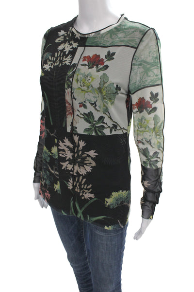 Ted Baker London Womens Black Floral Tunic Blouse Long Sleeve Round Neck Size 4