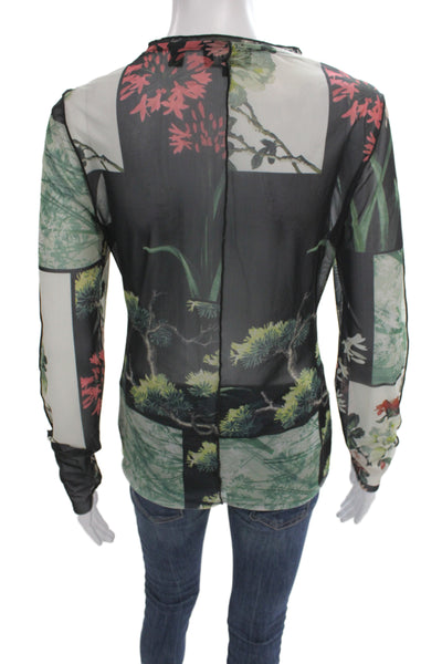 Ted Baker London Womens Black Floral Tunic Blouse Long Sleeve Round Neck Size 4