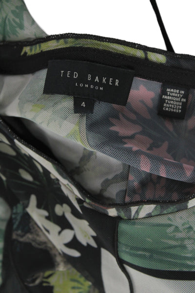Ted Baker London Womens Black Floral Tunic Blouse Long Sleeve Round Neck Size 4