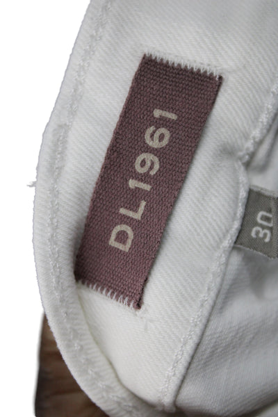 DL1961 Women Bootcut Jeans White Cotton High Rise Button Size 30