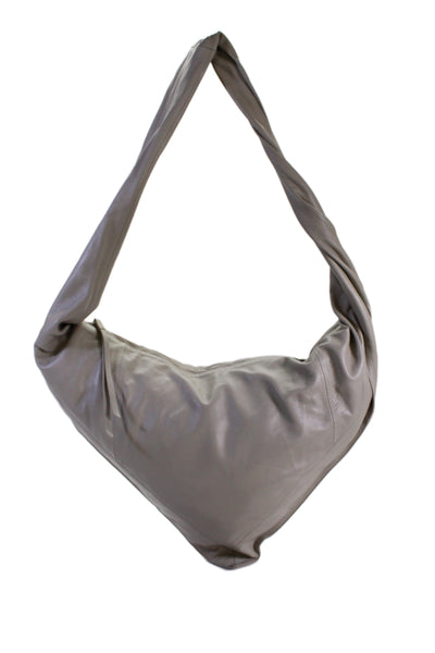 Lemaire Womens Single Strap Zip Top Leather Pouch Shoulder Handbag Gray