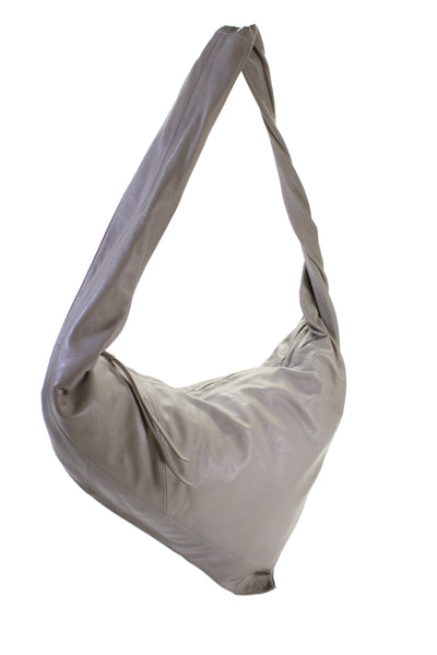 Lemaire Womens Single Strap Zip Top Leather Pouch Shoulder Handbag Gray