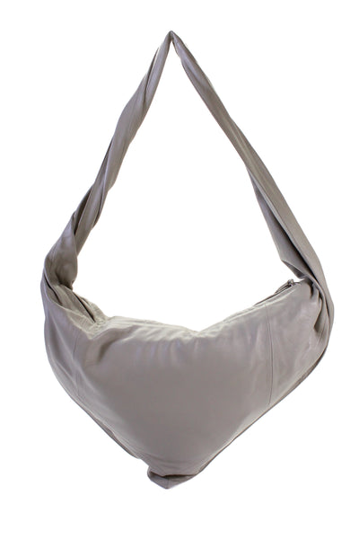 Lemaire Womens Single Strap Zip Top Leather Pouch Shoulder Handbag Gray